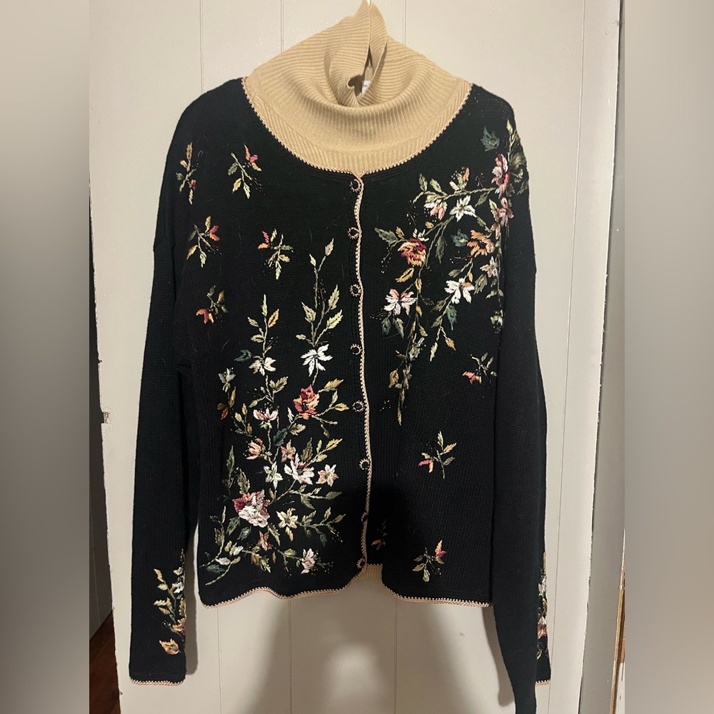 Tiara Black Floral Embroidered Blouse (2 piece)